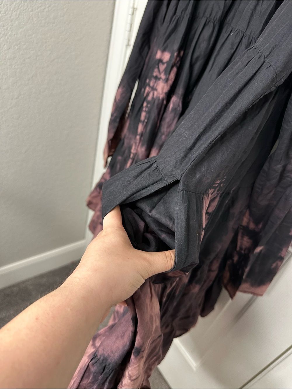 Merlette 100% Cotton Black Pink Tie Dye Long Sleeve Soliman Flare Dress M Fairy - Picture 6 of 10
